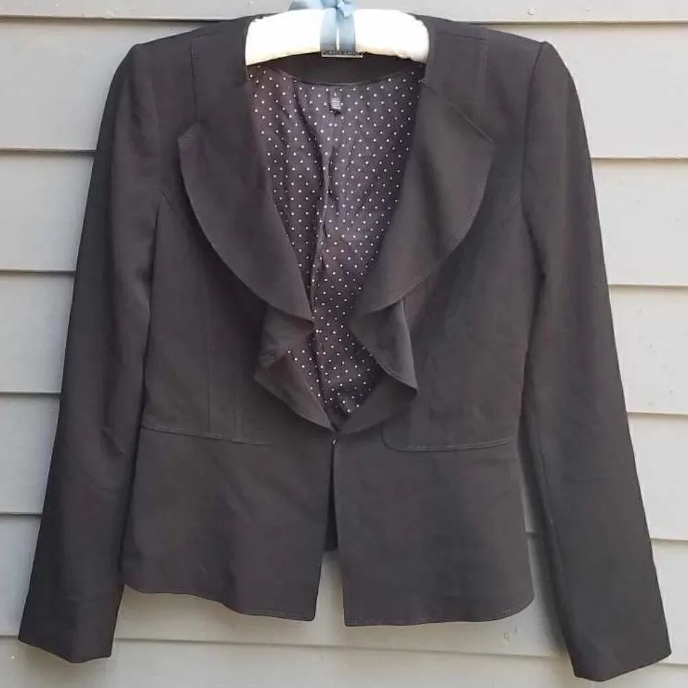 White House Black Market Black Ruffle Jacket size 4